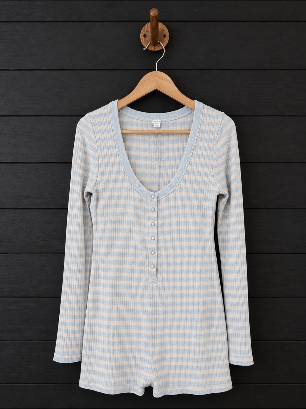 aerie Striped Ribbed Henley Bodysuit - Light Blue & Cream